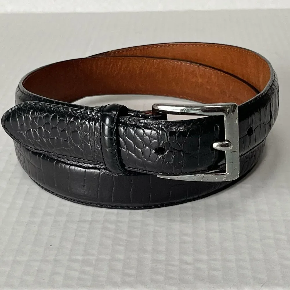 P0L0 RALPH LAUREN FAUX EMBOSSED CROC ALLIGATOR BELT GENUINE LEATHER BLACK 38